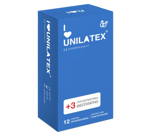 Классические презервативы Unilatex Natural Plain - 12 шт. + 3 шт. в подарок Классические презервативы Unilatex Natural Plain - 12 шт. + 3 шт. в подарок