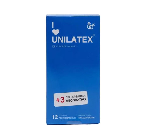 Классические презервативы Unilatex Natural Plain - 12 шт. + 3 шт. в подарок Классические презервативы Unilatex Natural Plain - 12 шт. + 3 шт. в подарок