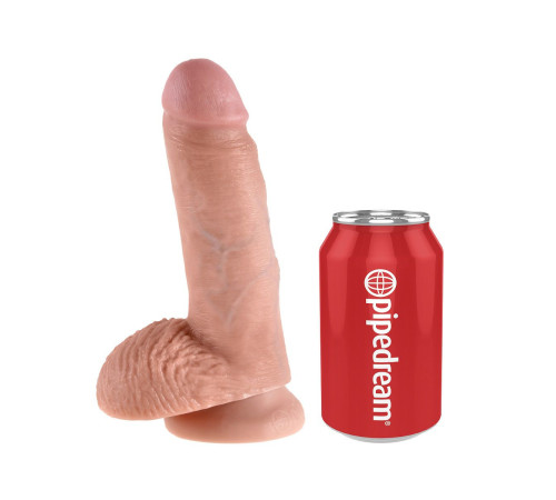 Телесный фаллоимитатор с мошонкой 7  Cock with Balls на присоске - 18 см.