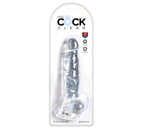 Прозрачный фаллоимитатор 8  Cock with Balls - 22,2 см.