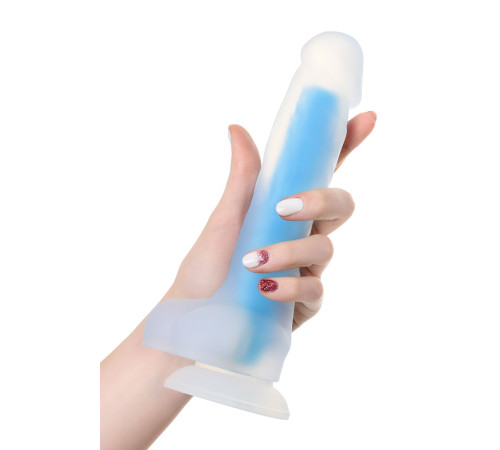 Прозрачно-синий фаллоимитатор, светящийся в темноте, Bruce Glow - 22 см.