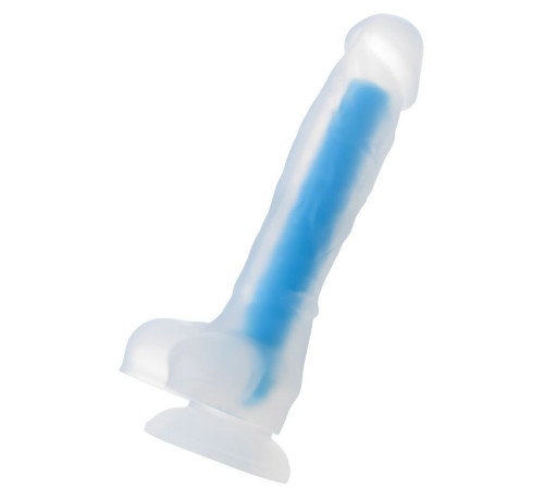 Прозрачно-синий фаллоимитатор, светящийся в темноте, Steve Glow - 20 см.