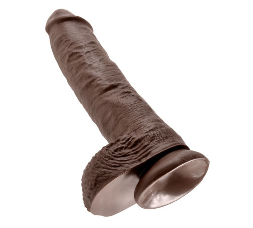 Большой коричневый фаллоимитатор с мошонкой 10  Cock with Balls на присоске - 25,4 см.