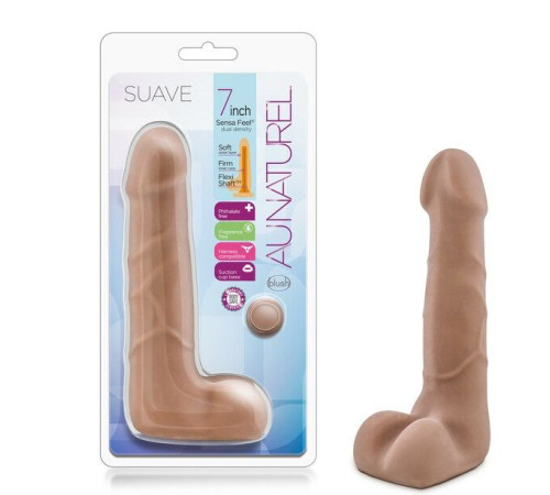 Кофейный фаллоимитатор с мошонкой Suave - 17,78 см.