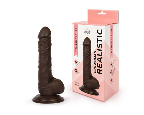 Заказать Реалистичный фаллоимитатор Erowoman коричневого цвета - 19,5 см.