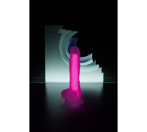 Прозрачно-розовый фаллоимитатор, светящийся в темноте, Clark Glow - 22 см.