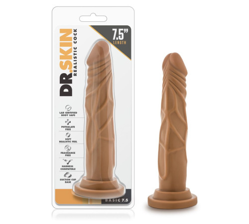 Кофейный фаллоимитатор без мошонки Dr. Skin Realistic Cock Basic 7.5 - 19 см.