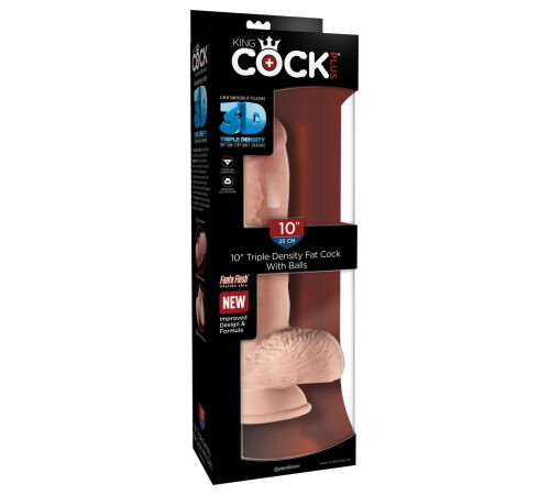 Телесный фаллоимитатор на присоске 10  Triple Density Fat Cock with Balls - 27,9 см.