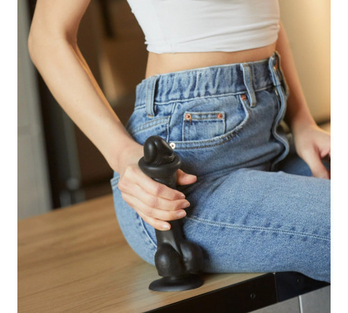 Черный фаллоимитатор Sliding Skin Realistic Dildo XL с подвижной кожей - 19 см.