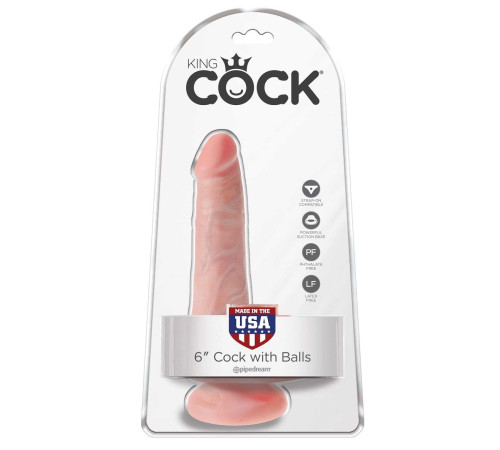Телесный фаллоимитатор с мошонкой и присоской 6  Cock with Balls - 17,8 см.