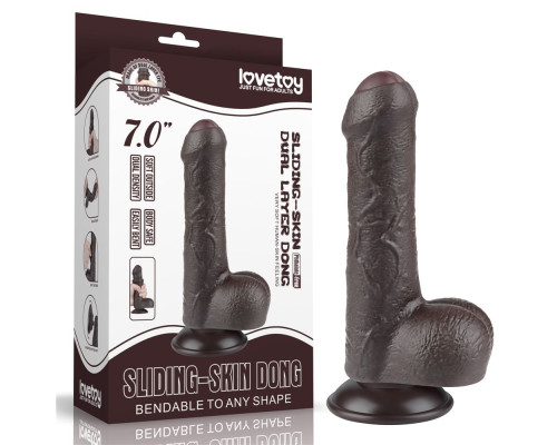 Заказать Коричневый фаллоимитатор 7 Sliding Skin Dual Layer Dong на присоске - 18,3 см.