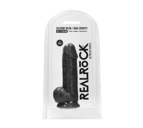 Черный фаллоимитатор Realistic Cock With Scrotum - 21,5 см.