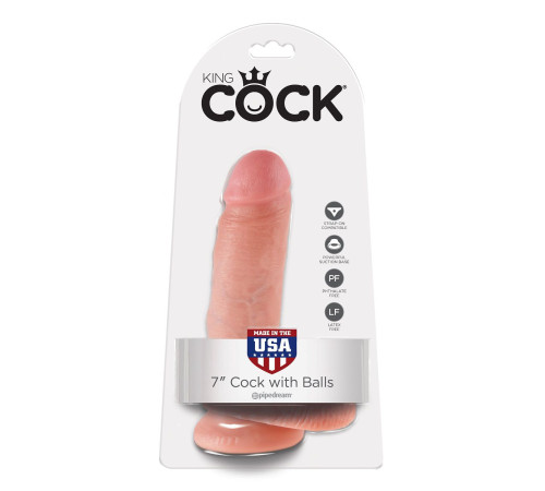 Телесный фаллоимитатор с мошонкой 7  Cock with Balls на присоске - 18 см.