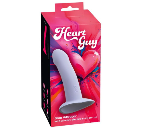 Голубой вибростимулятор на присоске Heart Guy - 17 см.