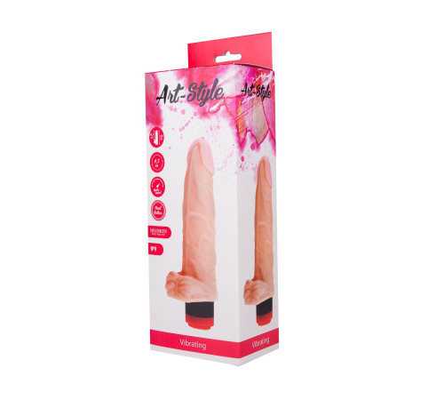 Телесный вибратор ART-Style №9 с поджатой мошонкой - 20 см.