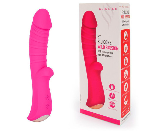 Ярко-розовый вибромассажер 5  Silicone Wild Passion - 19,1 см.