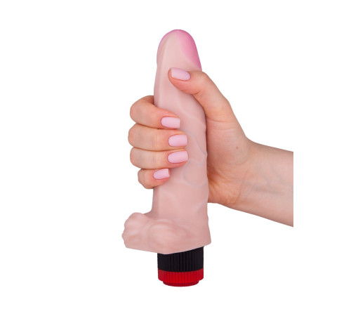 Телесный вибратор ART-Style №9 с поджатой мошонкой - 20 см.