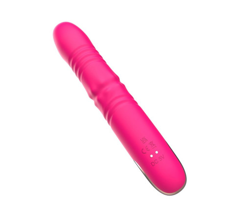 Розовый вибратор с возвратно-поступательными движениями и вращением бусин - 22,3 см.