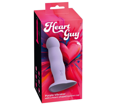 Сиреневый вибростимулятор на присоске Heart Guy - 19,5 см.