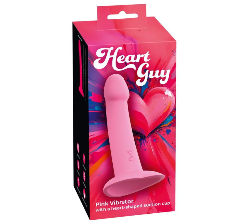 Розовый вибростимулятор на присоске Heart Guy - 19 см.