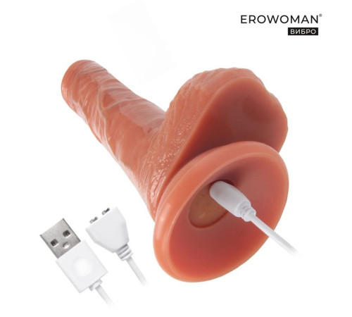 Телесный вибратор Erowoman с возвратно-поступательными движениями и пультом ДУ - 21 см.