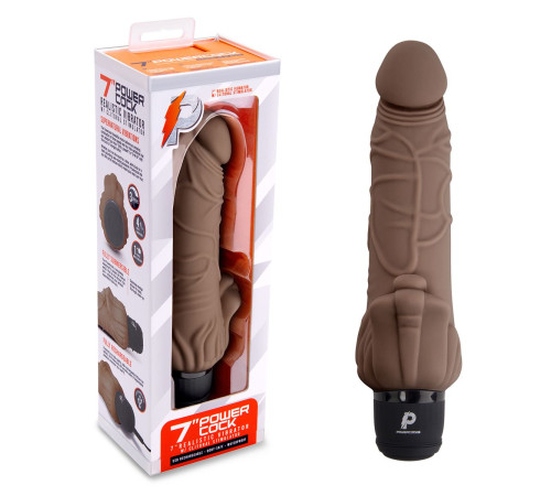Коричневый вибратор с клиторальным выступом 7  Realistic Vibrator - 21,5 см.