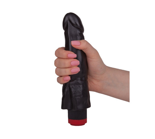 Чёрный вибромассажер с широким основанием - 18,8 см.