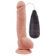 Заказать Телесный вибратор с мошонкой на присоске Extra Fun Vibrating Dildo - 23,5 см.