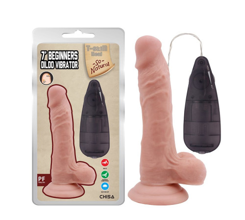 Телесный вибратор с мошонкой на присоске 7 Inch Beginners Dildo Vibrator - 18,6 см.