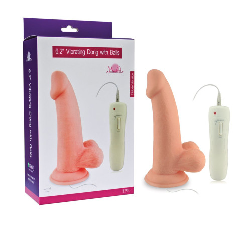 Телесный вибратор Vibrating Dong with Balls - 14 см.
