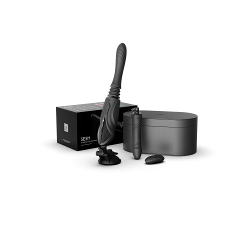 Черная секс-машина с функцией нагрева, насадками и присоской Sesh