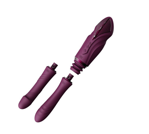 Фиолетовая секс-машина с функцией нагрева, насадками и присоской Sesh
