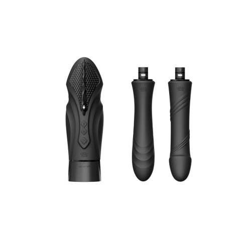 Черная секс-машина с функцией нагрева, насадками и присоской Sesh