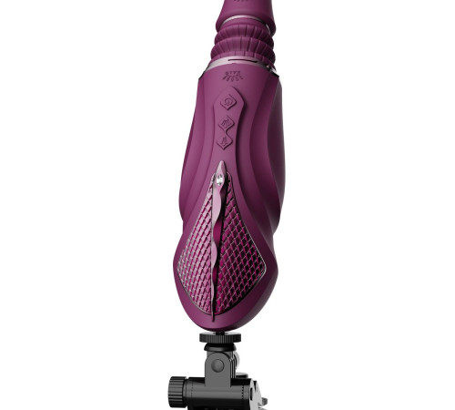 Фиолетовая секс-машина с функцией нагрева, насадками и присоской Sesh