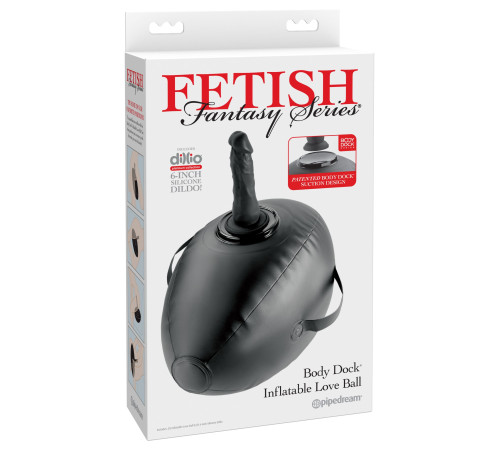 Черный надувной мяч с платформой для фиксации дилдо Body Dock Inflatable Love Ball