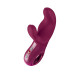 Бордовый вибратор с клиторальным стимулятором Miss Bi - 17 см.