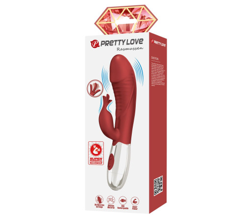 Красный вибратор со стимулятором клитора Rasmussen - 19,8 см.