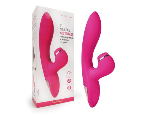 Заказать Розовый вибратор-кролик с вакуумной стимуляцией 5’’ Silicone Suction Kiss - 20,3 см.