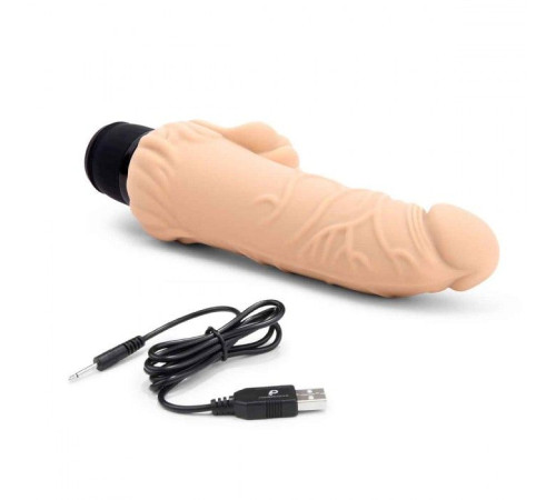 Телесный вибратор-раелистик с клиторальными лепестками 7  Realistic Vibrator - 21,5 см.