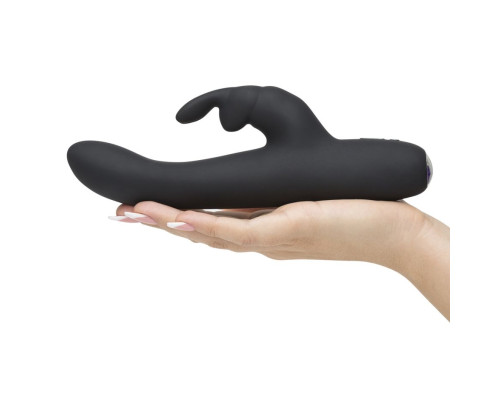 Заказать Черный вибратор с клиторальным отростком Greedy Girl Slimline Rabbit Vibrator - 22,8 см.
