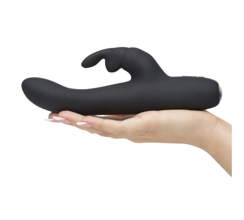 Черный вибратор с клиторальным отростком Greedy Girl Slimline Rabbit Vibrator - 22,8 см.