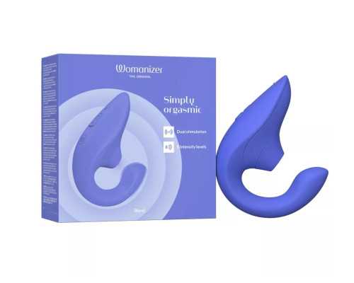 Заказать Голубой вибромассажер для двойной стимуляции Womanizer Blend