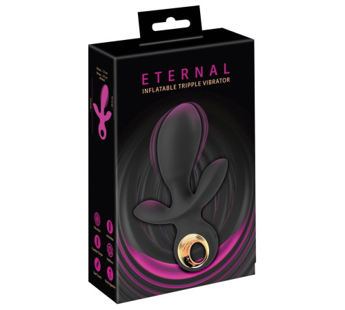 Черный вибратор с функцией расширения Inflatable Triple Vibrator - 18,9 см.