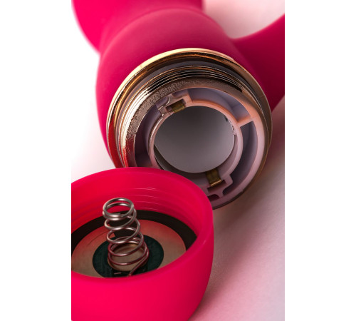 Розовый вибромассажёр с небольшим клиторальным отростком - 15 см.