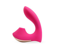 Розовый  L-образный вибромассажёр с вакуумной стимуляцией 3,5’’ Silicone Billow Suction Lover