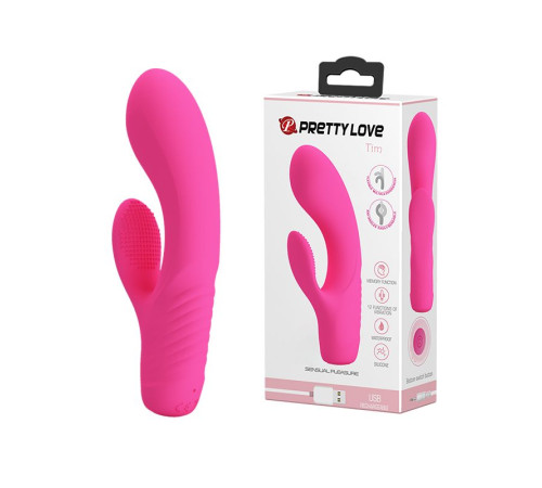 Розовый вибратор с клиторальным отростком Tim - 15,5 см.