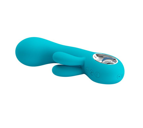 Бирюзовый вибратор Chris с клиторальным отростком - 15,4 см.
