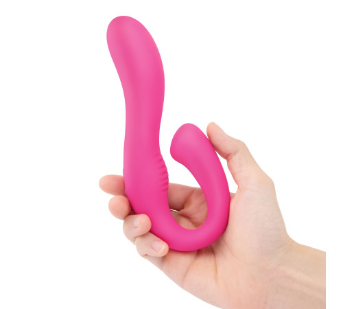 Розовый вибромассажер с клиторальным отростком Harmony Vibe - 16,8 см.