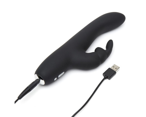 Заказать Черный вибратор с клиторальным отростком Greedy Girl Slimline Rabbit Vibrator - 22,8 см.