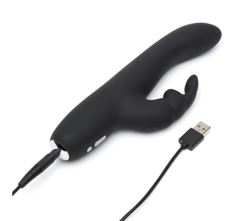 Черный вибратор с клиторальным отростком Greedy Girl Slimline Rabbit Vibrator - 22,8 см.